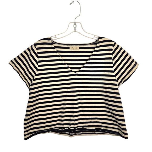 Madewell Setlist Boxy Top Marton Stripe Size M Navy Cotton Nautical Sailor Crop - Picture 1 of 9